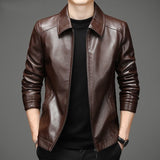 Thin Fleece-lined Soft Leather Jacket For Dad