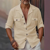 Spring And Autumn Trendy Fashion Tailored Collar Button Pocket Pure Casual Shirt