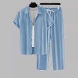 Men's Striped Short-sleeved Shirt Trousers Suit