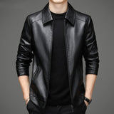 Thin Fleece-lined Soft Leather Jacket For Dad