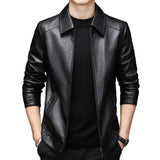 Thin Fleece-lined Soft Leather Jacket For Dad