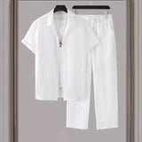 Men's Striped Short-sleeved Shirt Trousers Suit