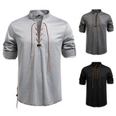Drawstring Design Men's Stand-up Collar Long Sleeve T-shirt