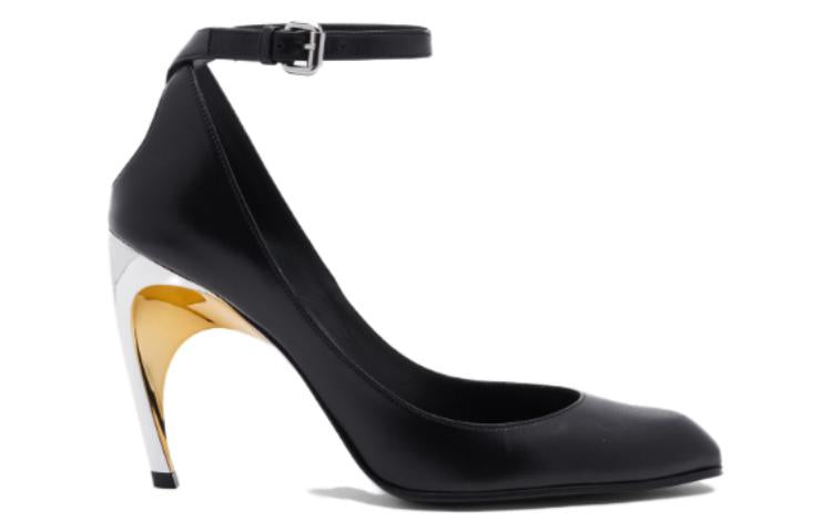 (WMNS) Alexander McQueen Armadillo 95 Leather Ankle Strap Pumps 'Black' 780679WIEX21399 #