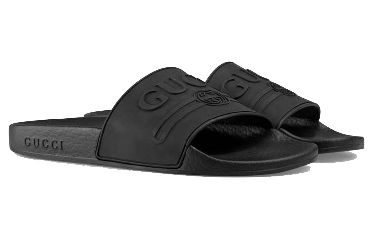 (WMNS) Gucci Logo Rubber Slide 'Black' 525140-JCZ00-1031 #