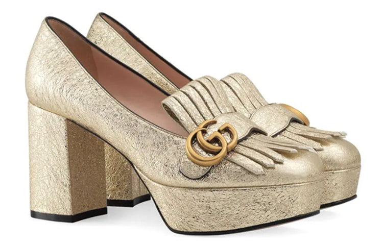 (WMNS) Gucci Marmont Platform Pump With Fringe 'Gold' 573020-DKT00-7100 #