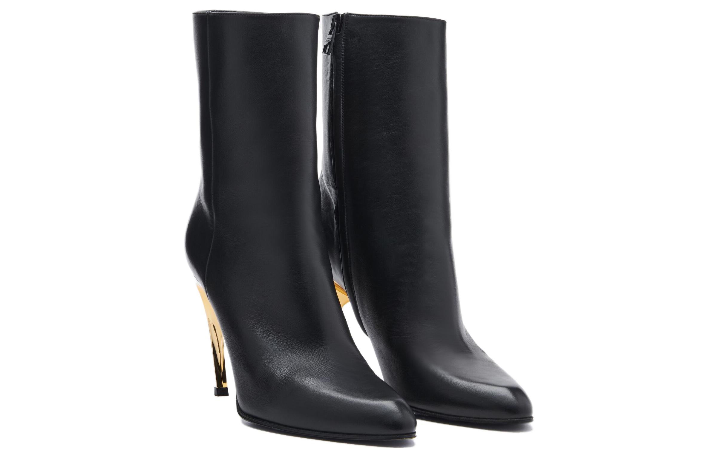 (WMNS) Alexander McQueen Armadillo Leather Ankle Boots 'Black Silver' 780676WIEG21399 #