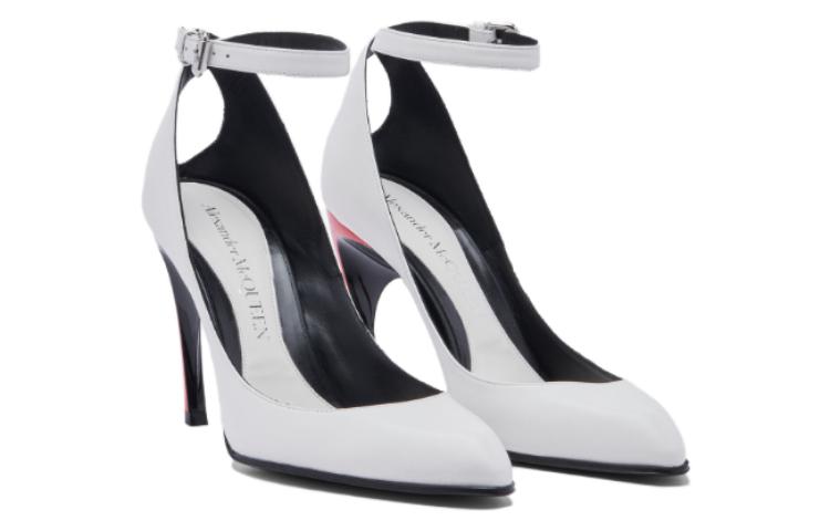 (WMNS) Alexander McQueen Armadillo Ankle Strap Heels 'Black Silver Red' 780679WIEX48740 #