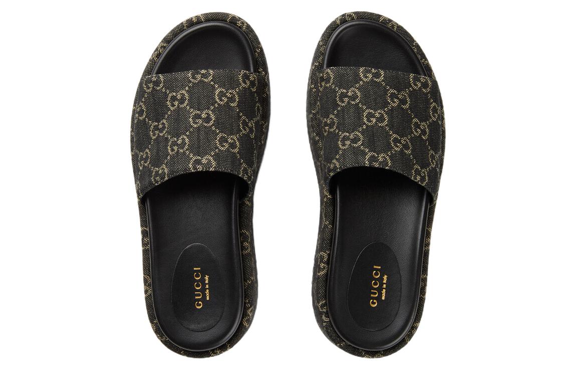 (WMNS) Gucci GG Lame Platform Slide Sandal 'Black' 623212-UN300-1289 #.