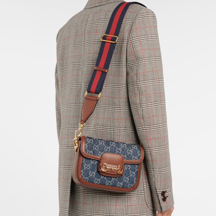 (WMNS) Gucci Horsebit 1955 Retro Shoulder Messenger Bag 'Grey Blue Brown' 658574-2KQPG-8391# #