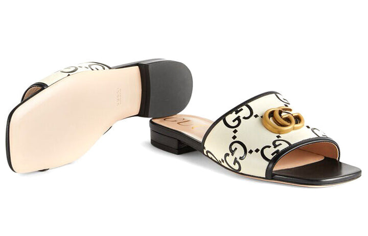 (WMNS) Gucci GG Slide Sandal Leather 'Black White' 677584-UM920-1193 #