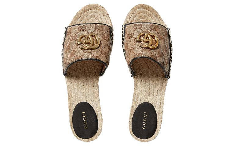 (WMNS) Gucci GG matelass canvas espadrille sandal 'Brown' 620120-KQWM0-9765 #