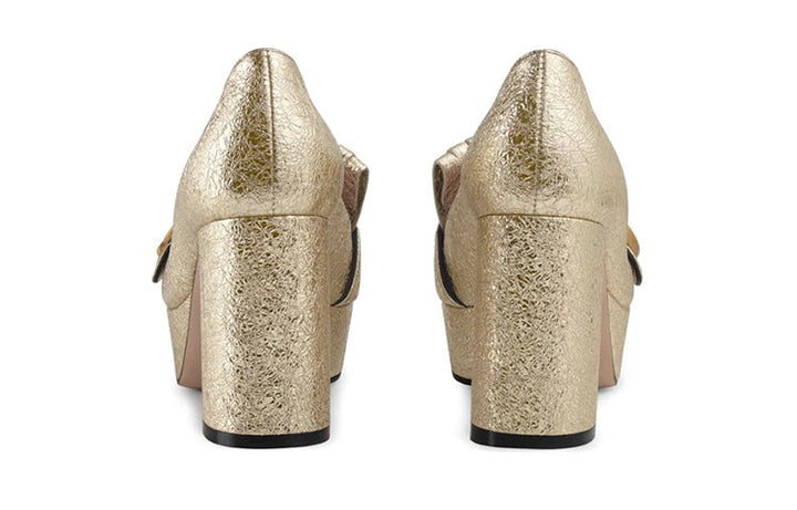 (WMNS) Gucci Marmont Platform Pump With Fringe 'Gold' 573020-DKT00-7100 #