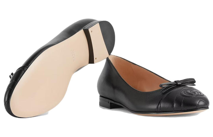 (WMNS) Gucci Ballet Flat With Double G Leather 'Black' 680878-BKO60-1000 #.