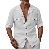 Spring And Autumn Trendy Fashion Tailored Collar Button Pocket Pure Casual Shirt