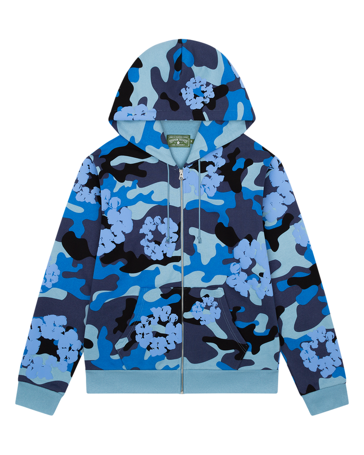 Blue Camo Cotton Wreath Zip Hoodie