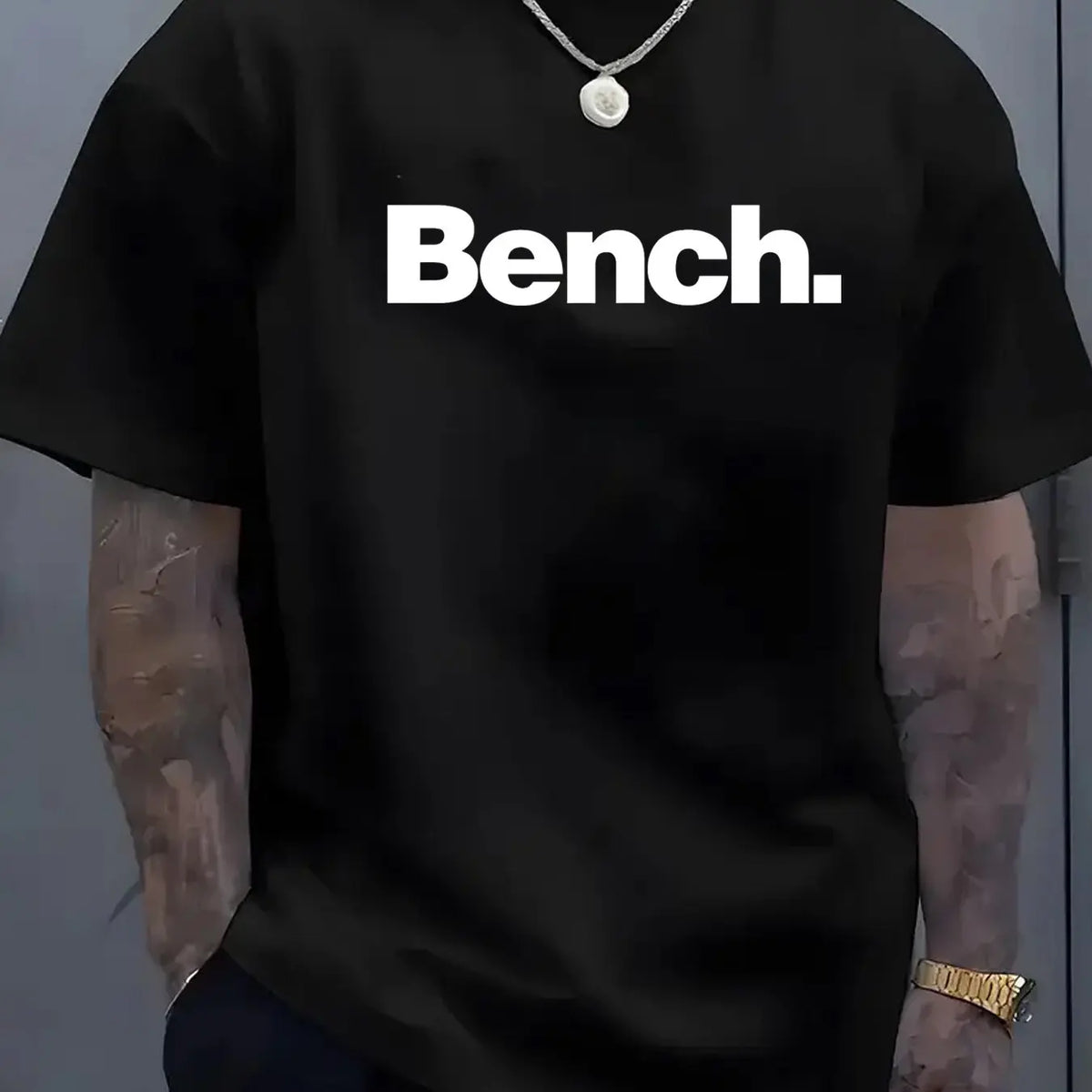 Men's Summer 100% Cotton High Quality Fashionable Casual Sports Loose Bench Printed Round Neck Short Sleeve T-shirt Top