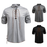 Drawstring Design Men's Stand-up Collar Long Sleeve T-shirt