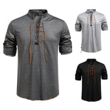Drawstring Design Men's Stand-up Collar Long Sleeve T-shirt