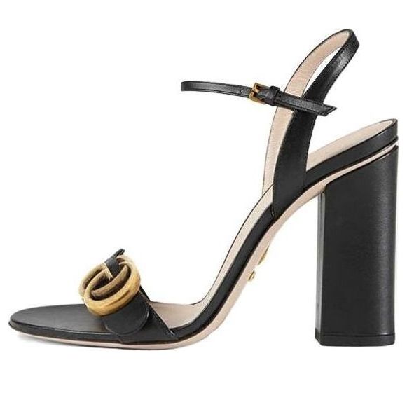 (WMNS) Gucci Sandal With Double G 'Black Leather' 453378-A3N00-1000 #