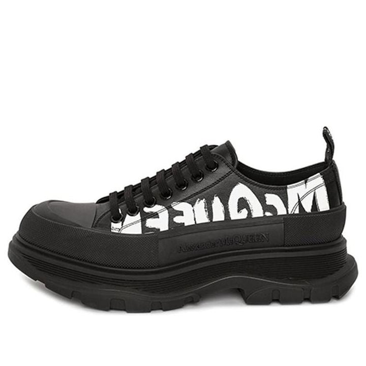 Alexander McQueen Tread Slick Low Lace Up Canvas Graffiti 'Black White' 682423WIABD1070 #