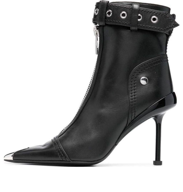 (WMNS) Alexander McQueen Leather Heel Ankle Boots 'Black' 768101WIDR41081 #