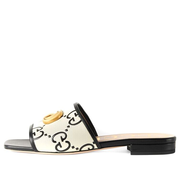 (WMNS) Gucci GG Slide Sandal Leather 'Black White' 677584-UM920-1193 #